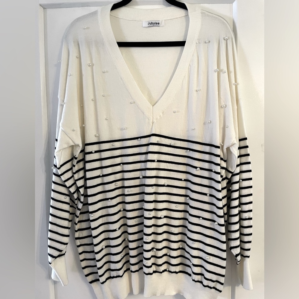 Pearl detailed stripe sweater